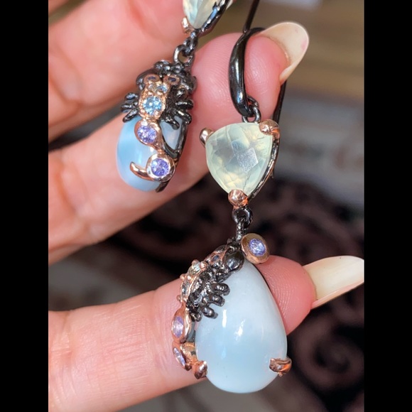 Gorgeous Genuine Larimar Prehnite Earrings - Picture 3 of 8